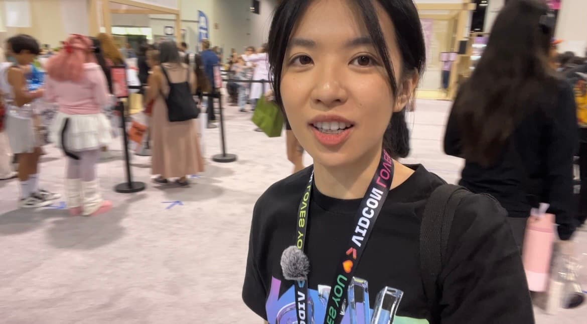 Yuxin Lin inside the active VidCon event space during fieldwork.